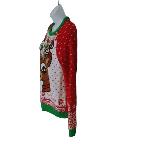 Urban Heritage  Happy Holiday Rudolph Christmas Sweater Red White Green XS - Picture 4 of 7